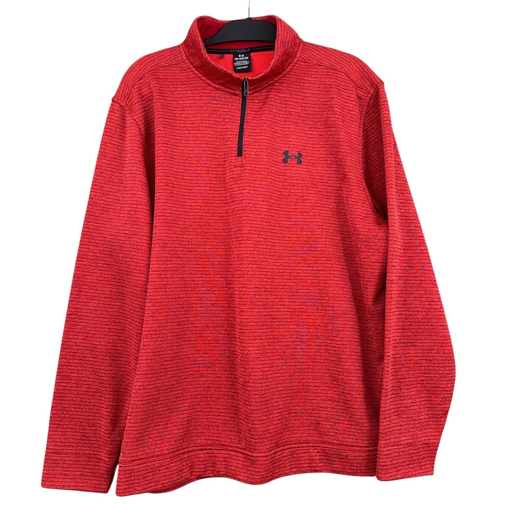 Under Armour Storm Golf Mens 2XL Polyester Red Striped 1/4 Zip Pullover